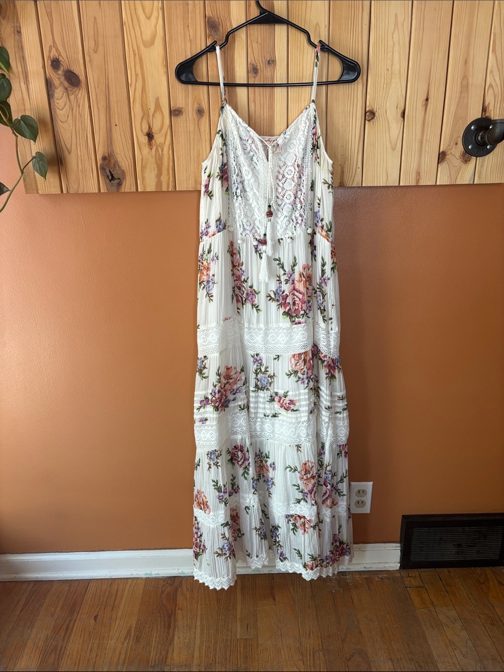 Derhy by Rene Derhy Ivory Floral Lace-Trim Beaded Maxi Dress